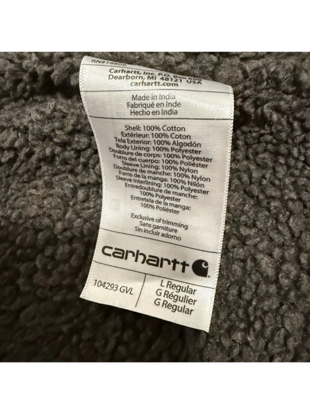 Carhartt Men's Washed Duck Sherpa-Lined Ridge Coat Loose Fit Gray Size L